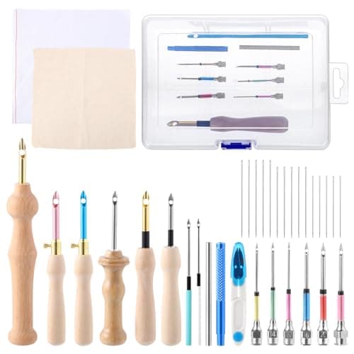 35 Pcs Punch Needle Kit with Adjustable Wooden Handle Needles
