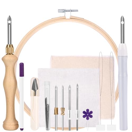 Pllieay 23 Piece Punch Needle Kit, Adjustable Wooden and Plastic Needles