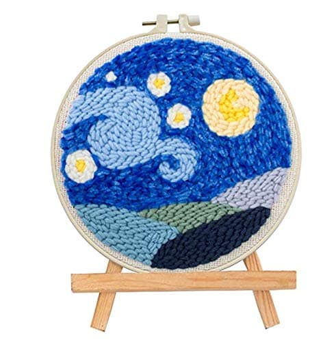 Punch Needle Starter Kit with Pre-Printed Frame, Starry Sky Design