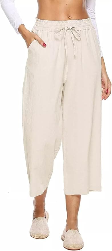LNX Women's Linen Wide Leg Capri Pants