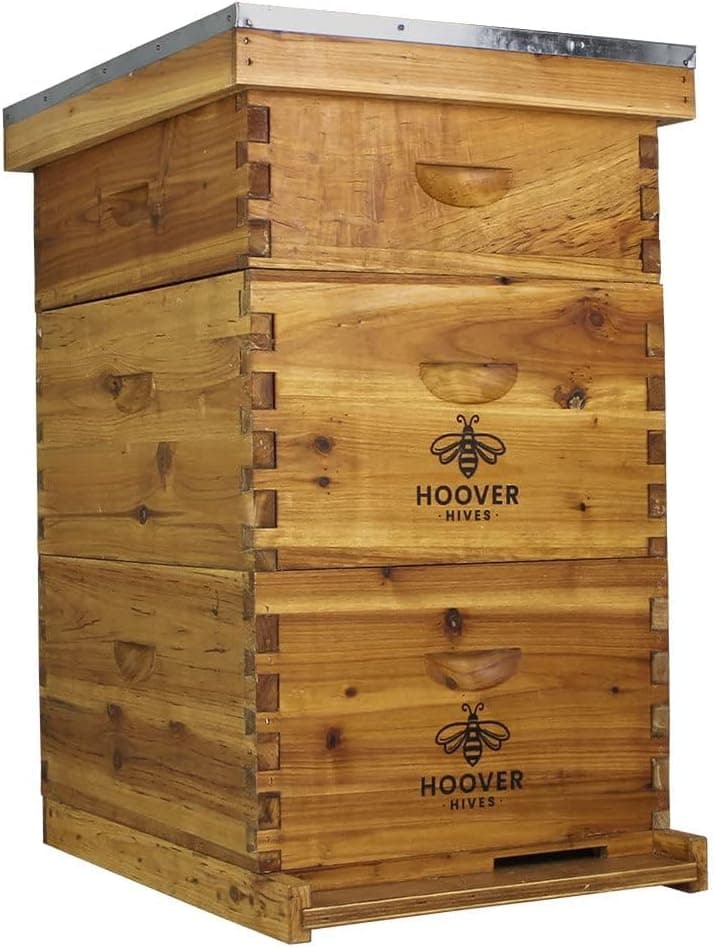 Hoover Hives: The Original Beeswax Coated Beehive Kit with 2 Deep Brood Boxes, 1 Medium Super, 10 Wooden Frames and Heavy Wax Coated Foundations