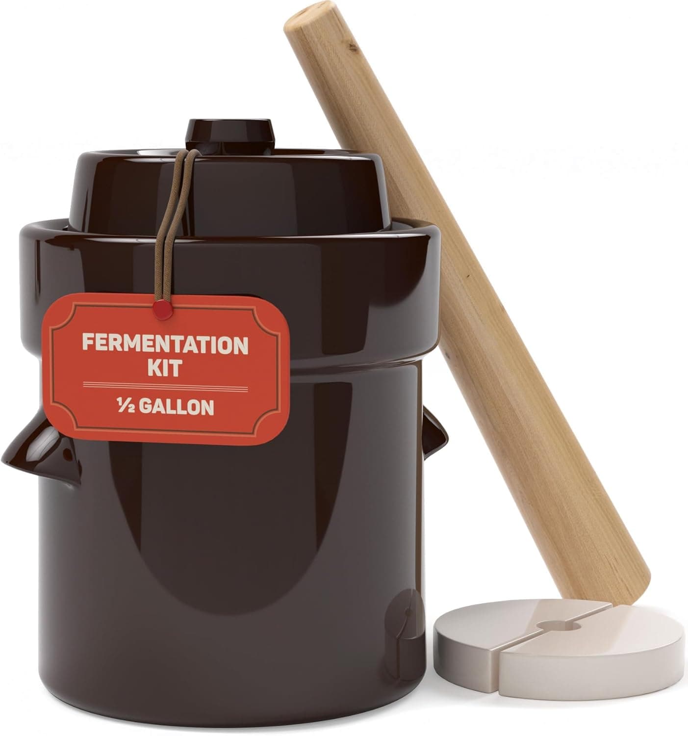 Kenley Fermentation Crock 1/2 Gallon with Lid, Weights & Pounder