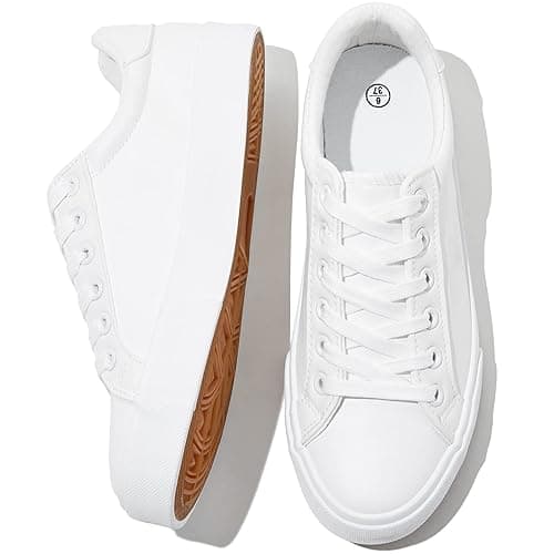 SERNIAL Womens White PU Leather Sneakers