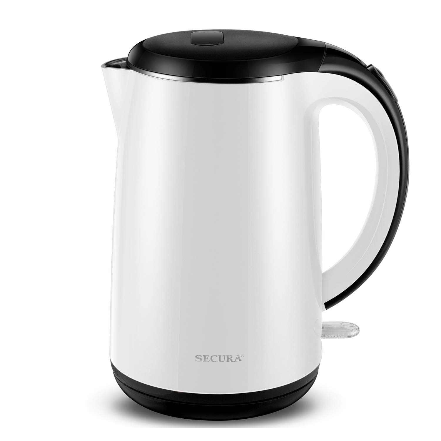 Secura Original Stainless Steel Double Wall Electric Water Kettle 1.8 Quart with Auto Shut-Off & Boil-Dry Protection, White SWK-1701DW/HB-3227B