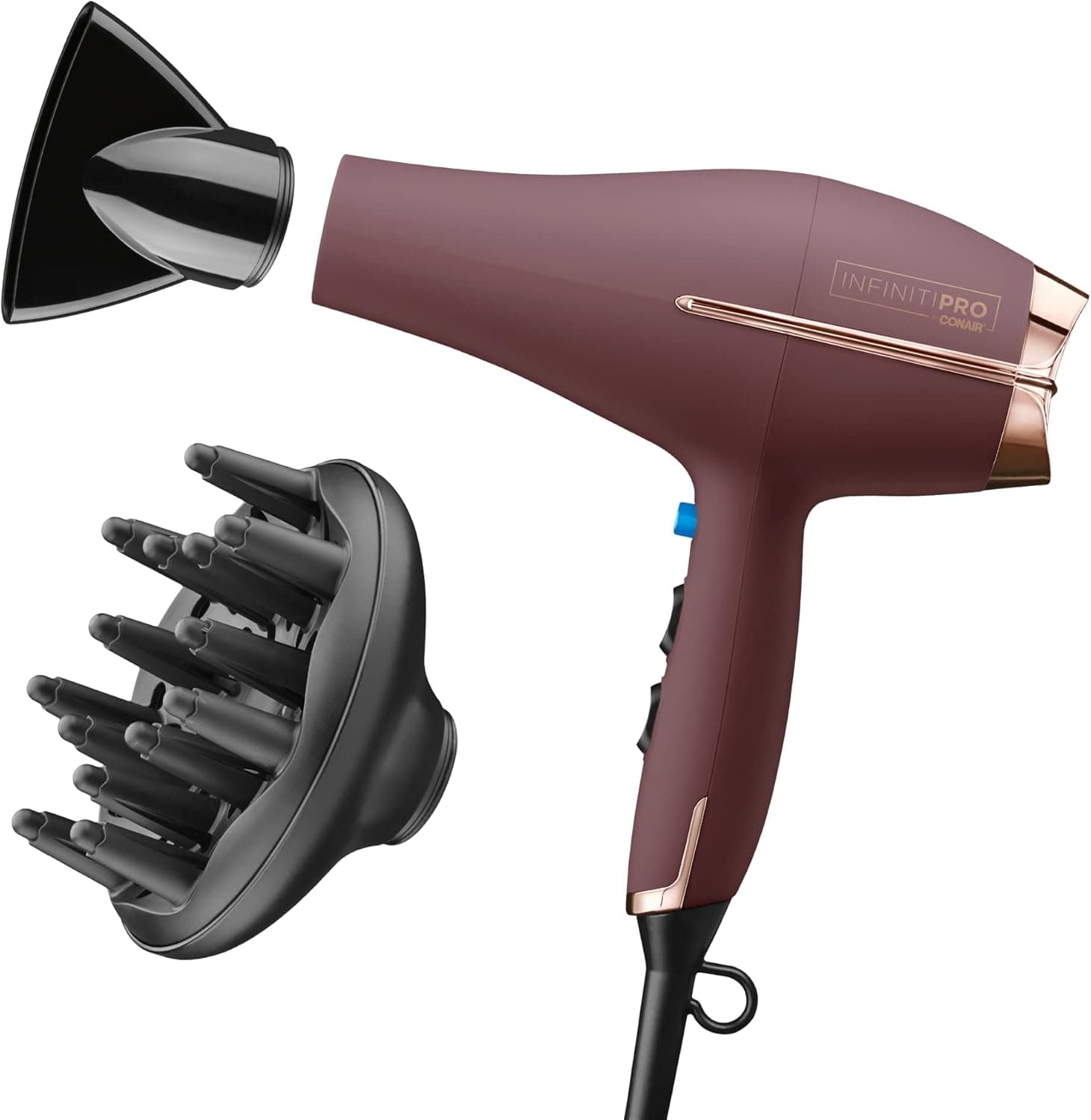 Infiniti PRO by CONAIR Hair Dryer, 1875W with Diffuser and Concentrator, Plum