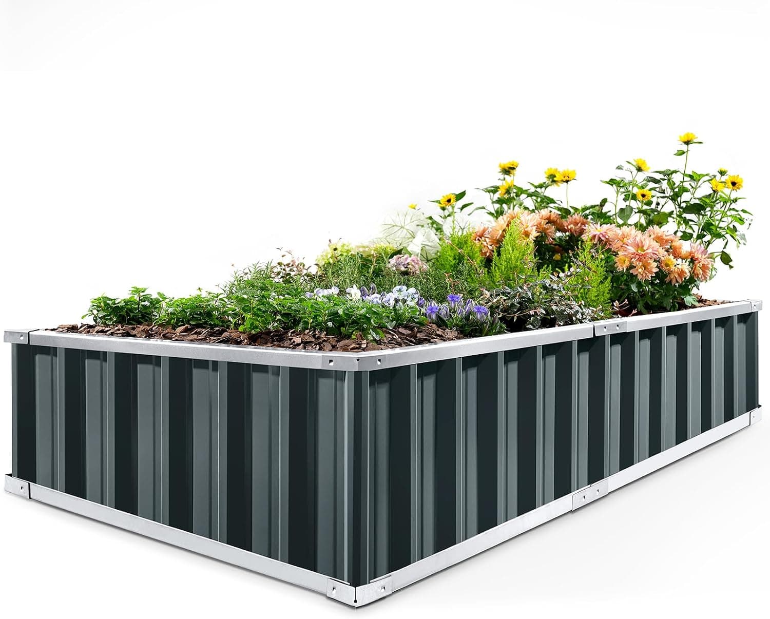 KING BIRD Raised Garden Bed 68 in x 36 in x 12 in Galvanized Steel Metal Outdoor Garden Planter Box Kit, Dark Grey