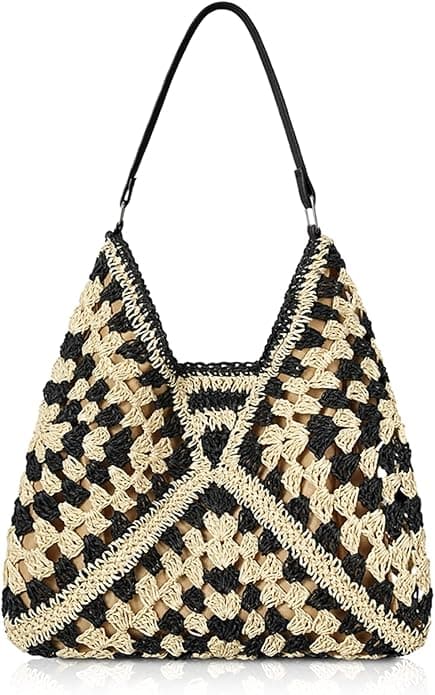 TOBEHIGHER Women's Crochet Tote Bag - Folding Mesh, Sand Prevention, Large Capacity