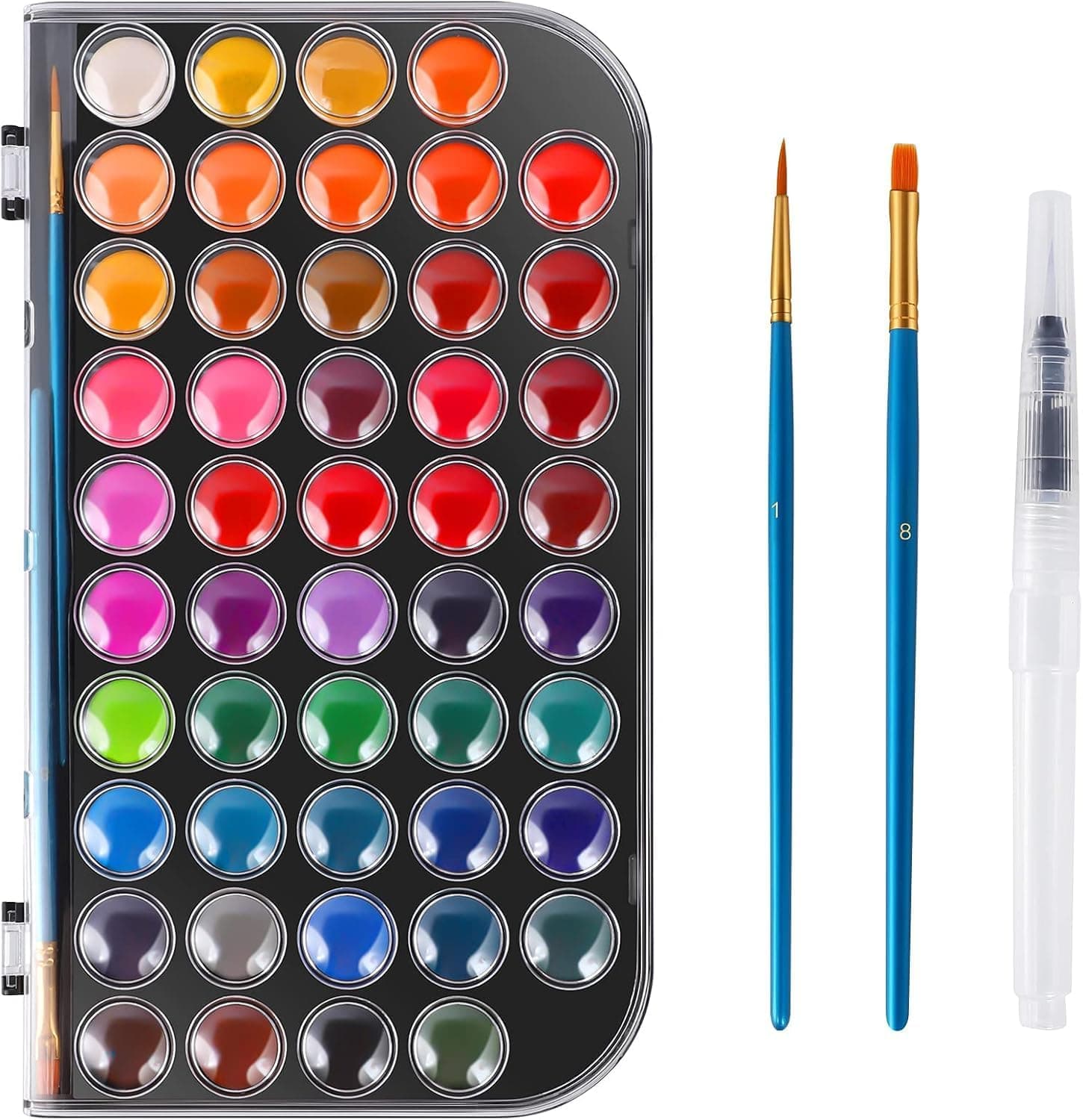 Arteza Watercolor Paint Set, 36 Colors in Half Pans with Water Brush Pen