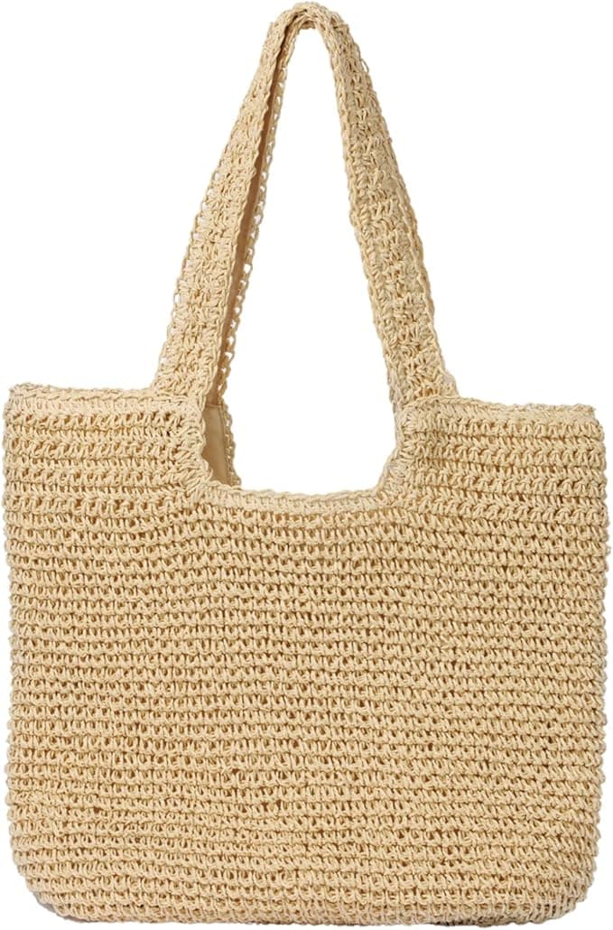GOLDTIMO Beach Bags for Women - Summer Soft Large Woven Shoulder Handbag Beach Tote Straw Bag