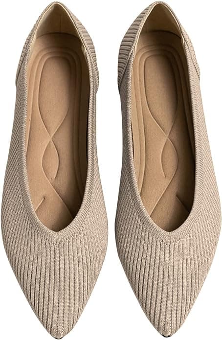 TINGRISE Women's Pointed Toe Knit Ballet Flats – Dressy & Comfortable