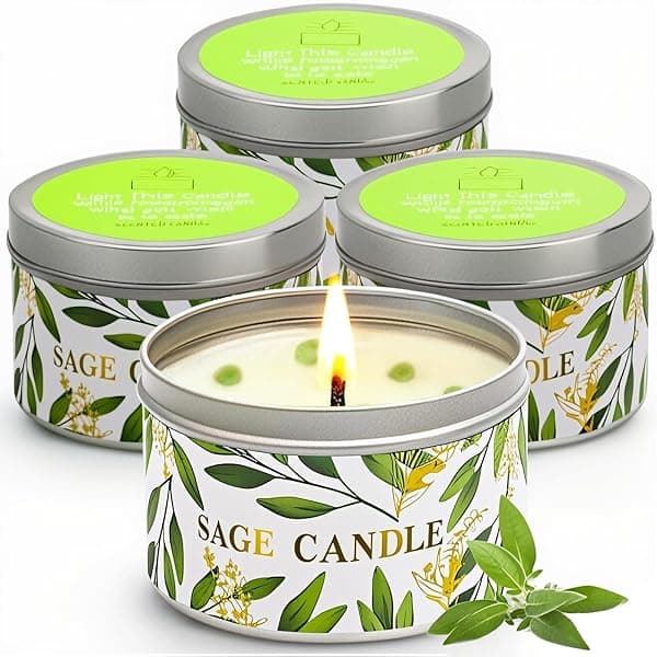 4-Pack Sage Candles with Crystal Healing Stones