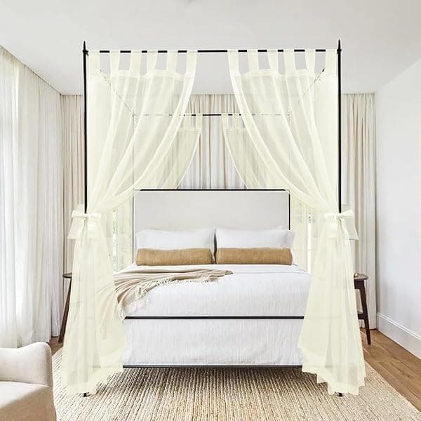 8-Panel Ivory Canopy Bed Curtains