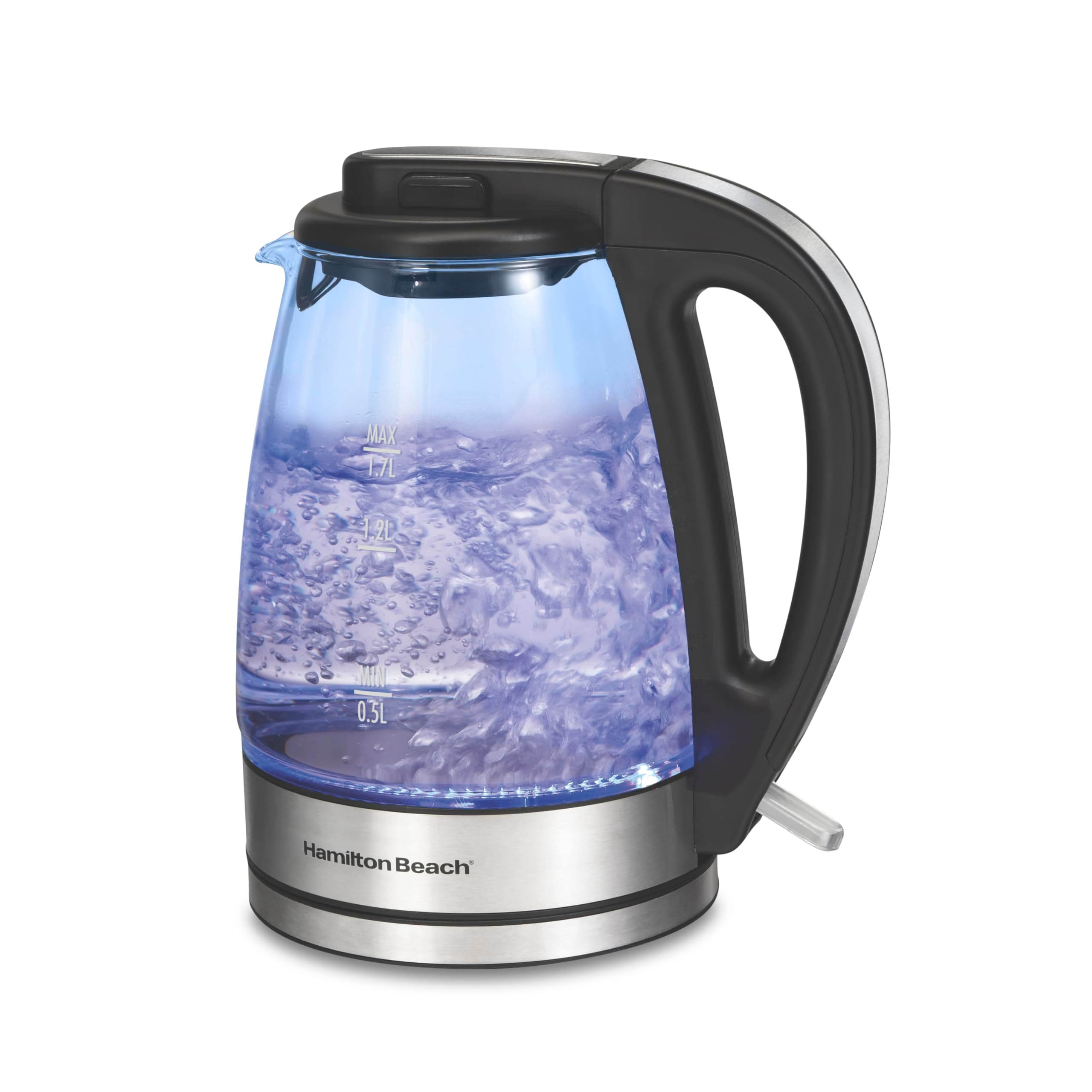 Hamilton Beach 1.7 Liter Electric Tea Kettle, Water Boiler & Heater, Fast Boiling 1500 Watts, BPA Free, Cordless Serving, Auto-Shutoff & Boil-Dry Protection, LED Indicator, Clear Glass