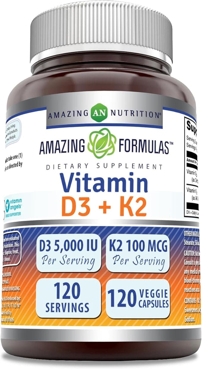 Amazing Formulas Vitamin D3 5000 IU with Vitamin K2 (MK-7) 100mcg