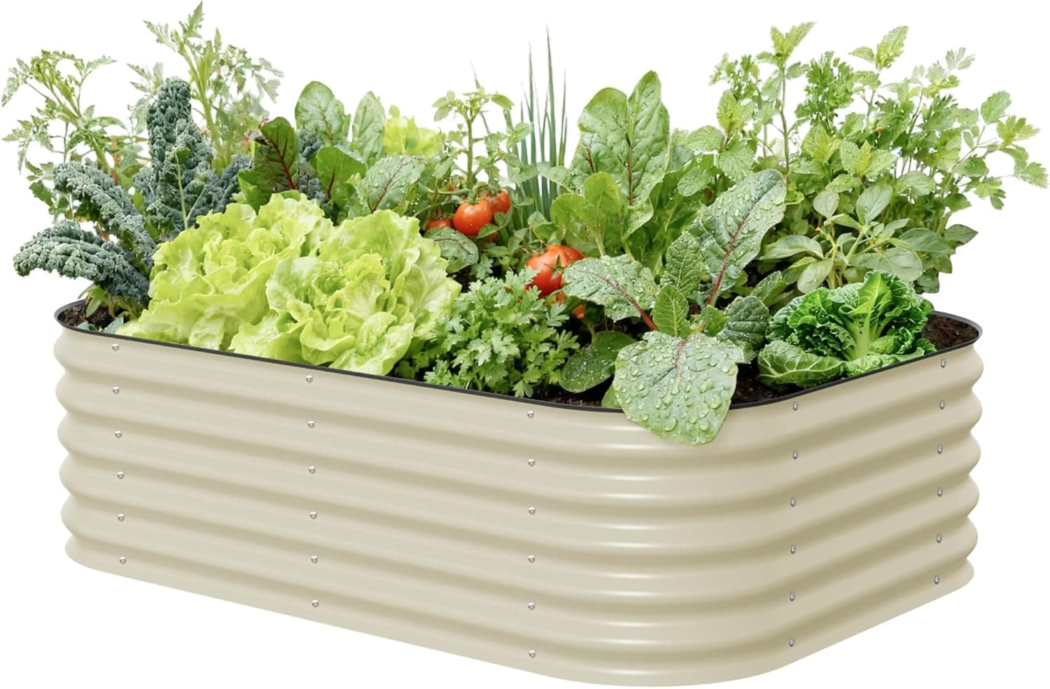 Vego garden Raised Garden Bed Kits, 17 Inch Tall 6 in 1 Modular Metal Raised Planter Bed for Vegetables Flowers Patio Ground Planter Box - Pearl White