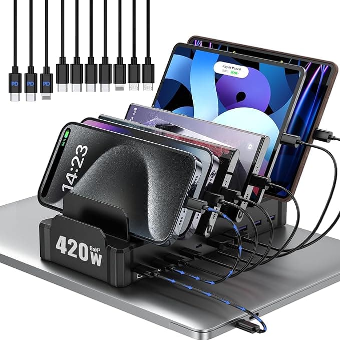 Zobirez 420W 10-Port USB-C Multi-Device Charging Station
