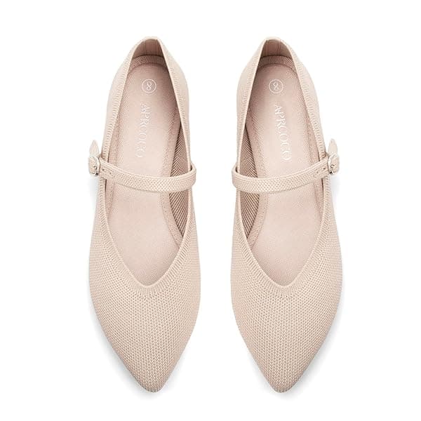 AprCoco Knit Pointed Toe Ballet Flat with Ankle Strap