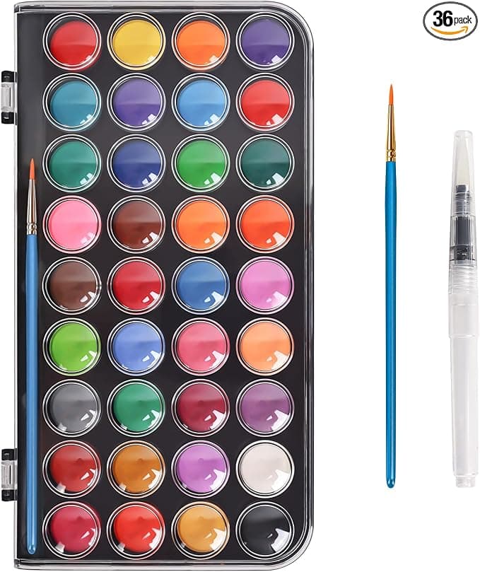 Watercolor Paint Set (36 Colors, Portable)