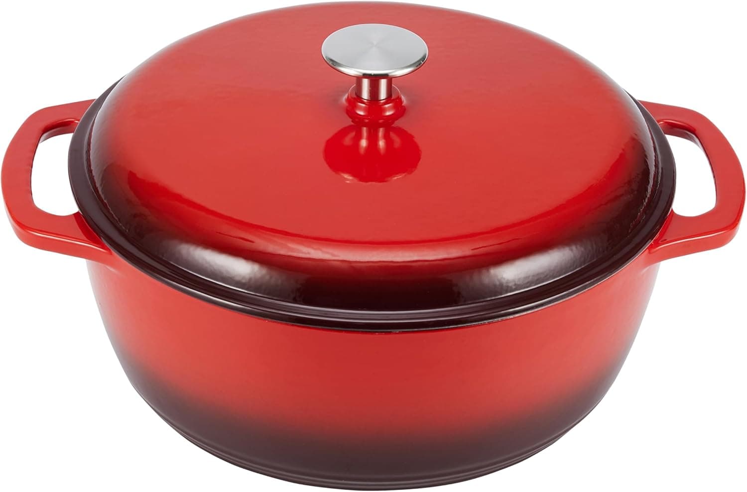 Amazon Basics Enameled Cast Iron Dutch Oven Pot with Lid, 6-Quart, Red