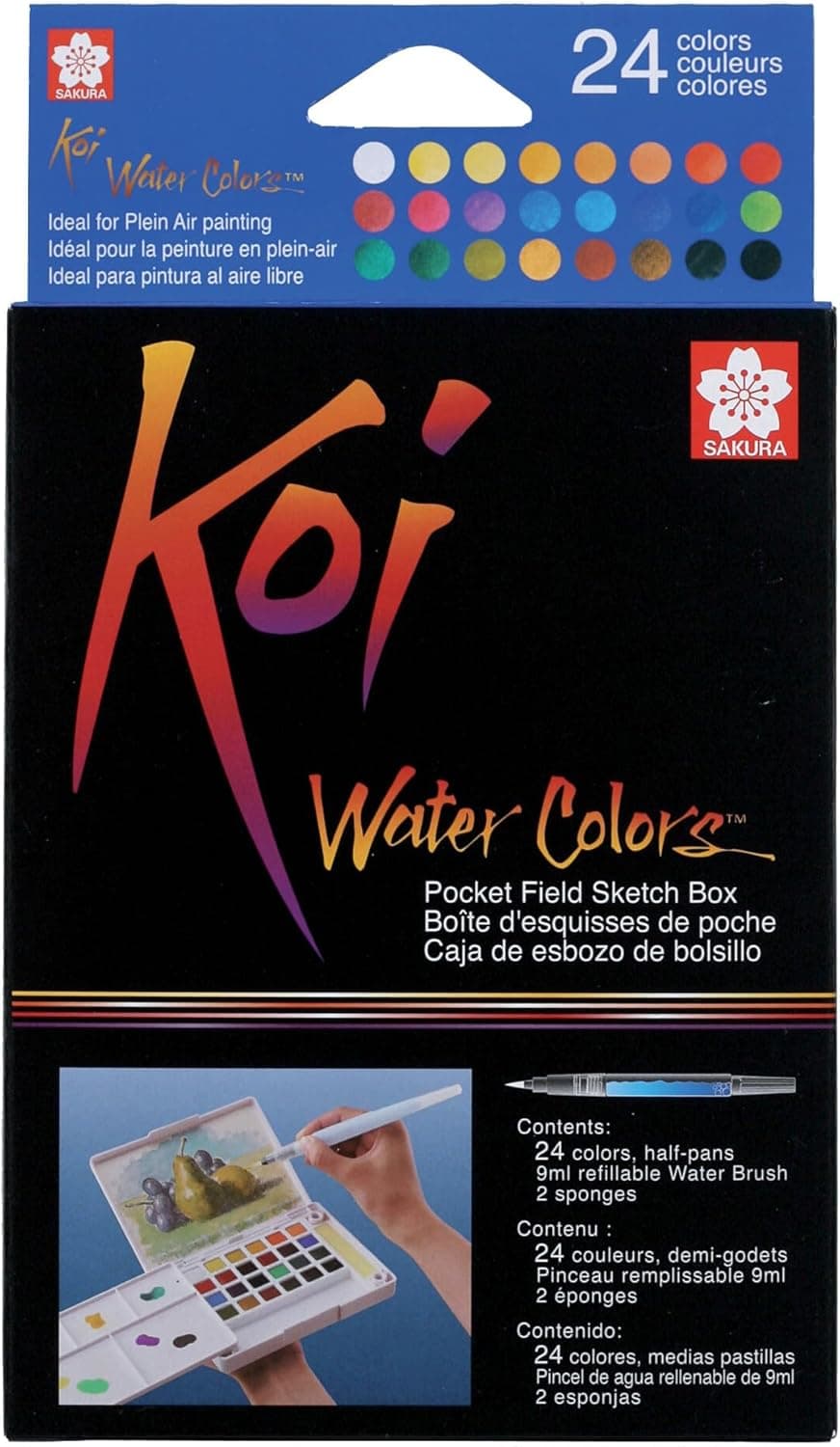 SAKURA Koi 24-Color Field Sketch Watercolor Set with Brush