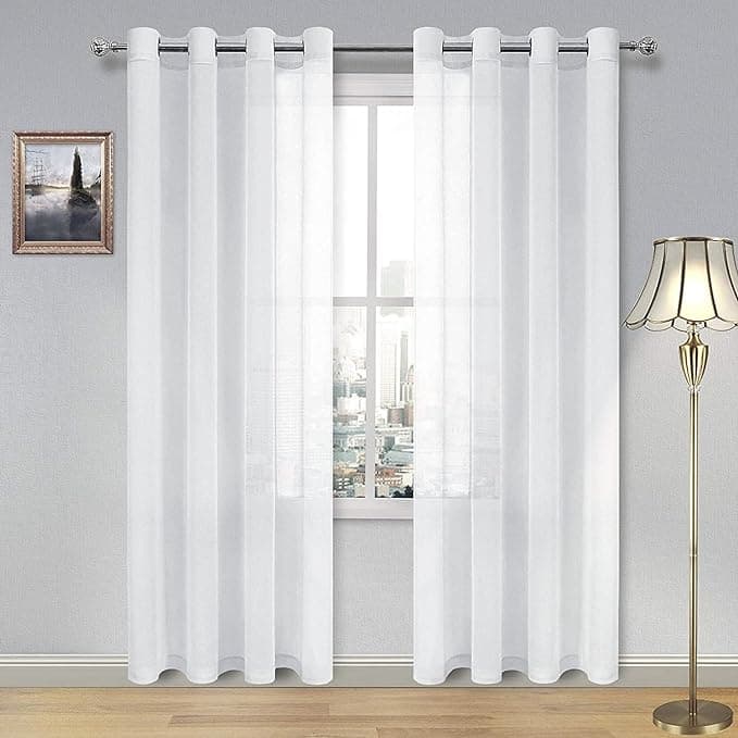 DWCN White Sheer Linen-Look Curtains 84 inch Long, Set of 2 Panels