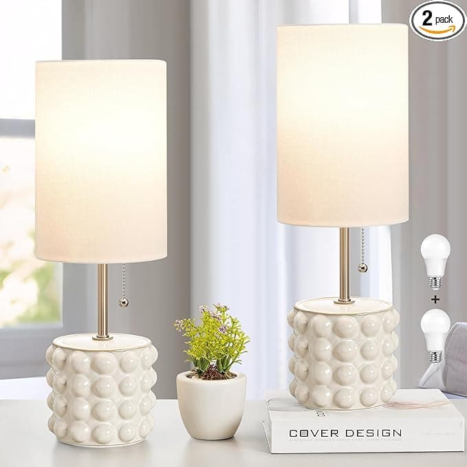 GyroVu Ceramic Bedside Table Lamp Set of 2 with Adjustable Color Temperature