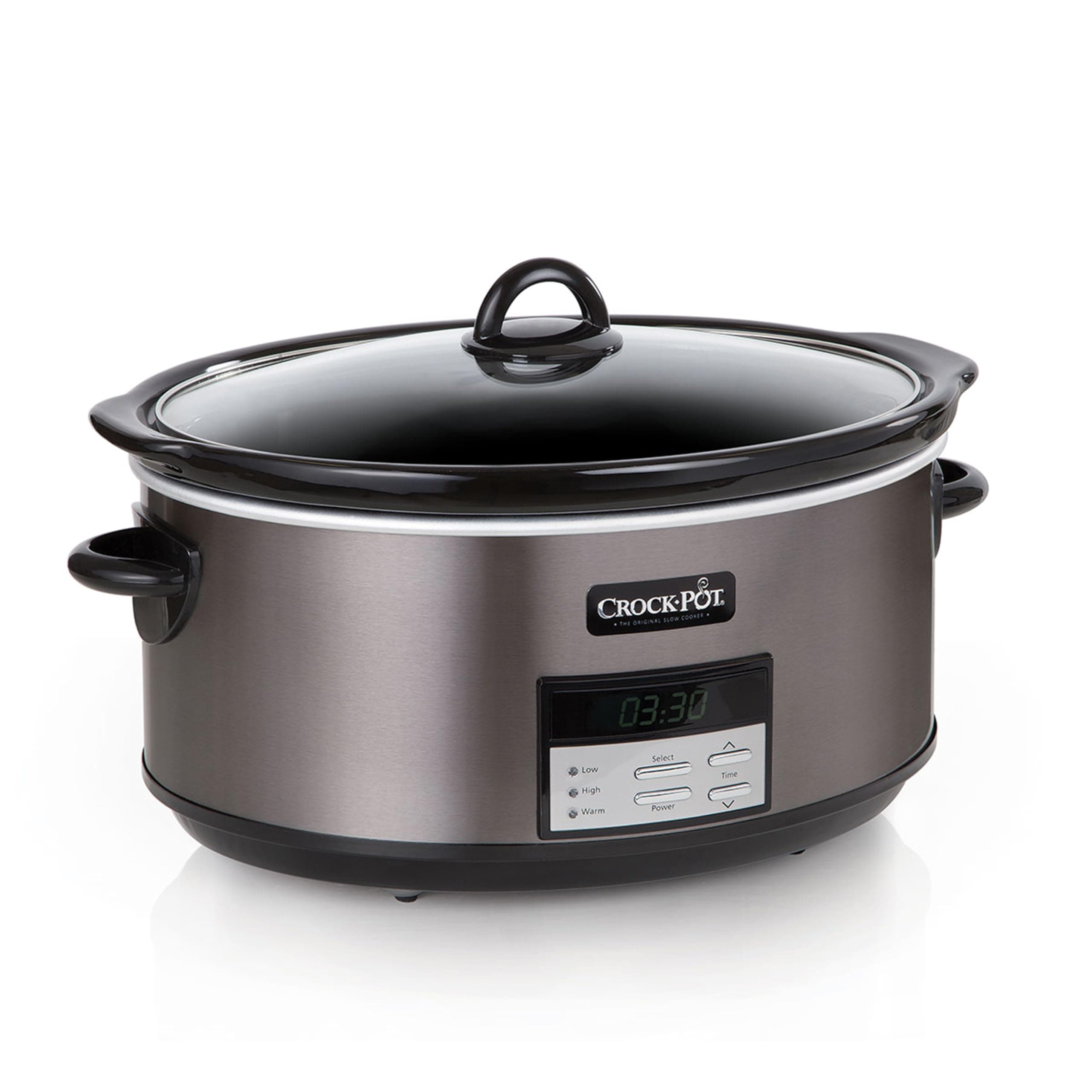 Crock-Pot Large 8-Quart Programmable Slow Cooker with Auto Warm Setting, Black Stainless Steel