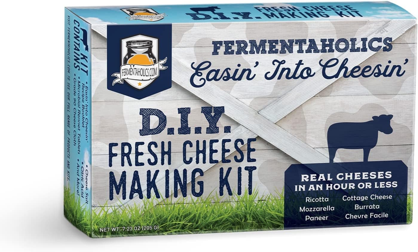 Fermentaholics DIY Fresh Cheese Making Kit - Ricotta, Mozzarella, Burrata, Paneer, Cottage Cheese with Liquid Rennet, Cheese Salt, Citric Acid and Cheesecloth