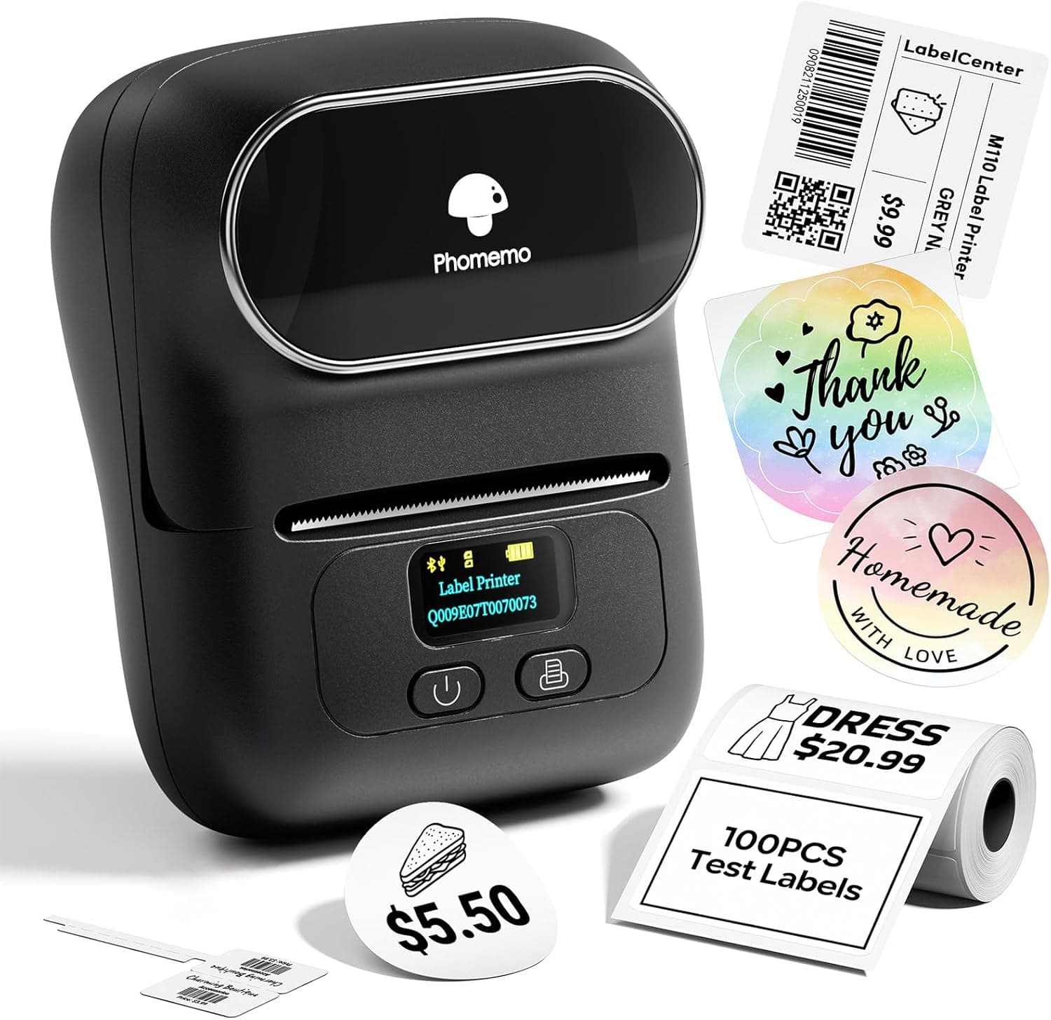 Phomemo M110 Label Makers - Barcode Label Printer Bluetooth Label Maker Portable Thermal Printer