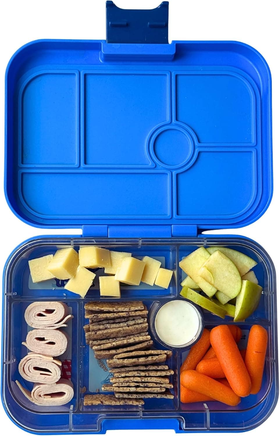 Yumbox Original Leakproof Bento Lunch Box for Kids, 5 Compartments + Dip Well, Easy-Open Latch, Removeable Illustrated Tray (Surf Blue Race Cars), Ages 3-7, BPA-Free