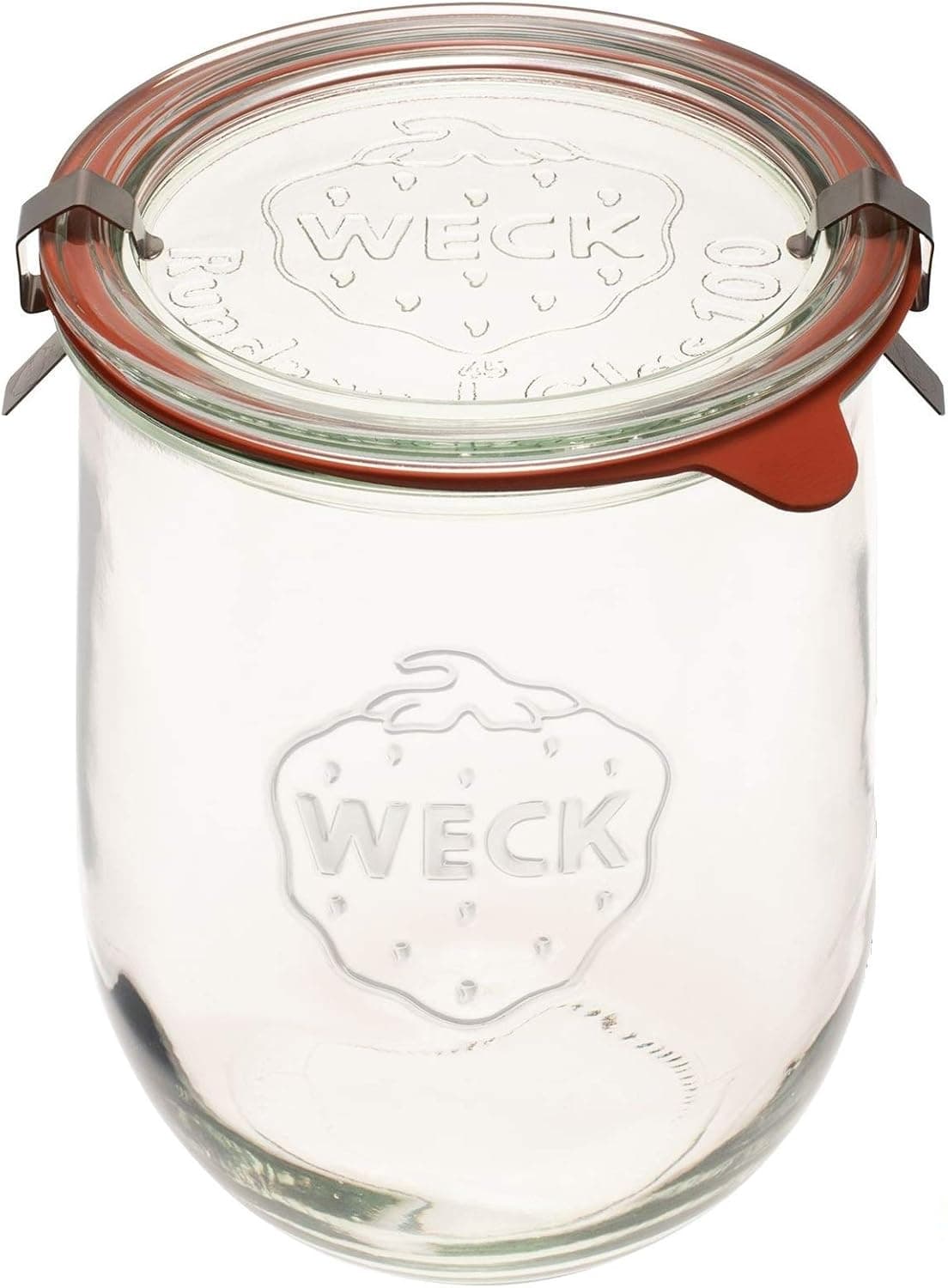 Weck 745 Tulip Jar 1 Liter Set of 6 Glass Canning Jars with Glass Lids, Rubber Rings, and Steel Clips