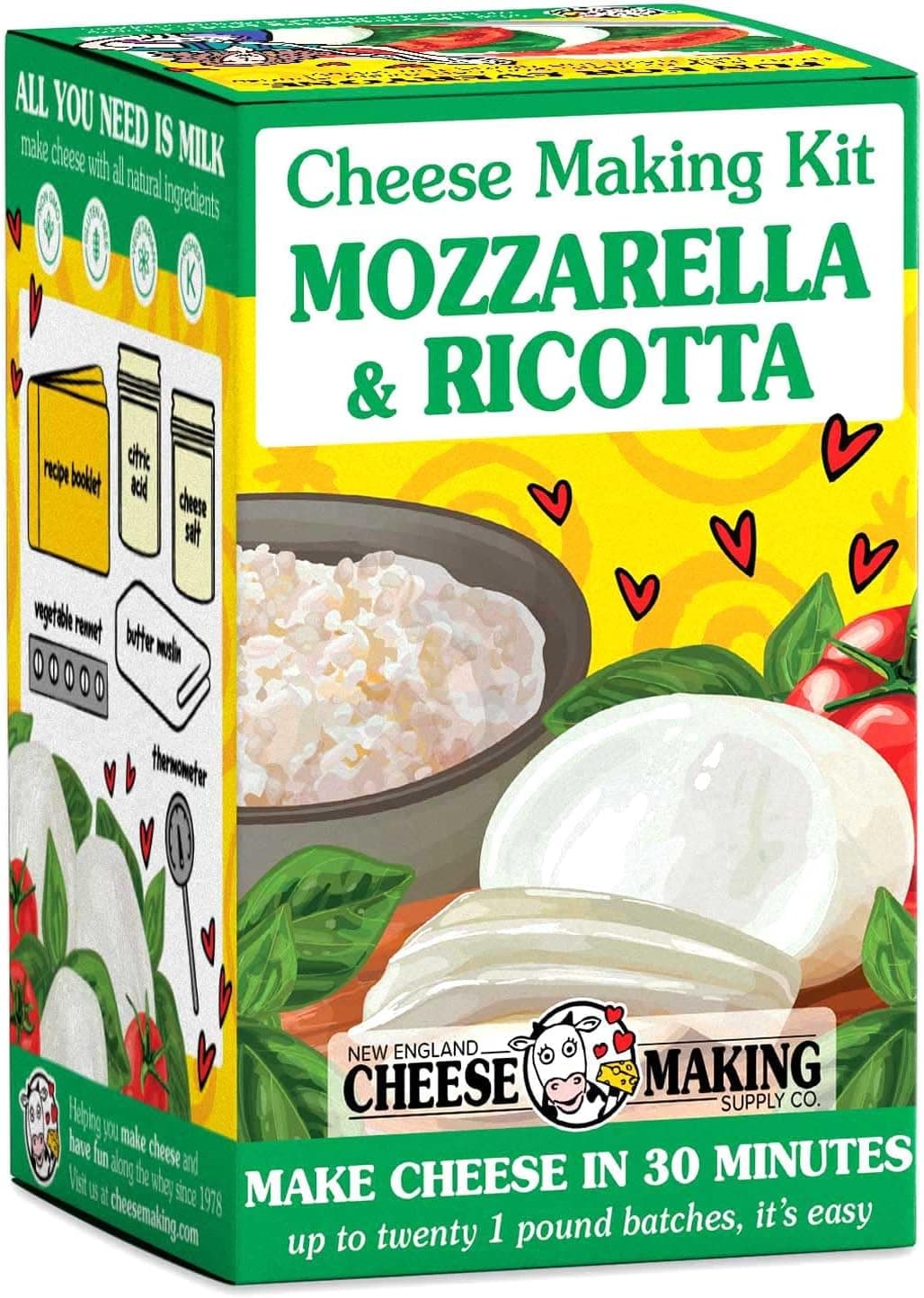 New England Cheesemaking Supply Mozzarella and Ricotta Cheese Making Kit with Thermometer and Cheesecloth
