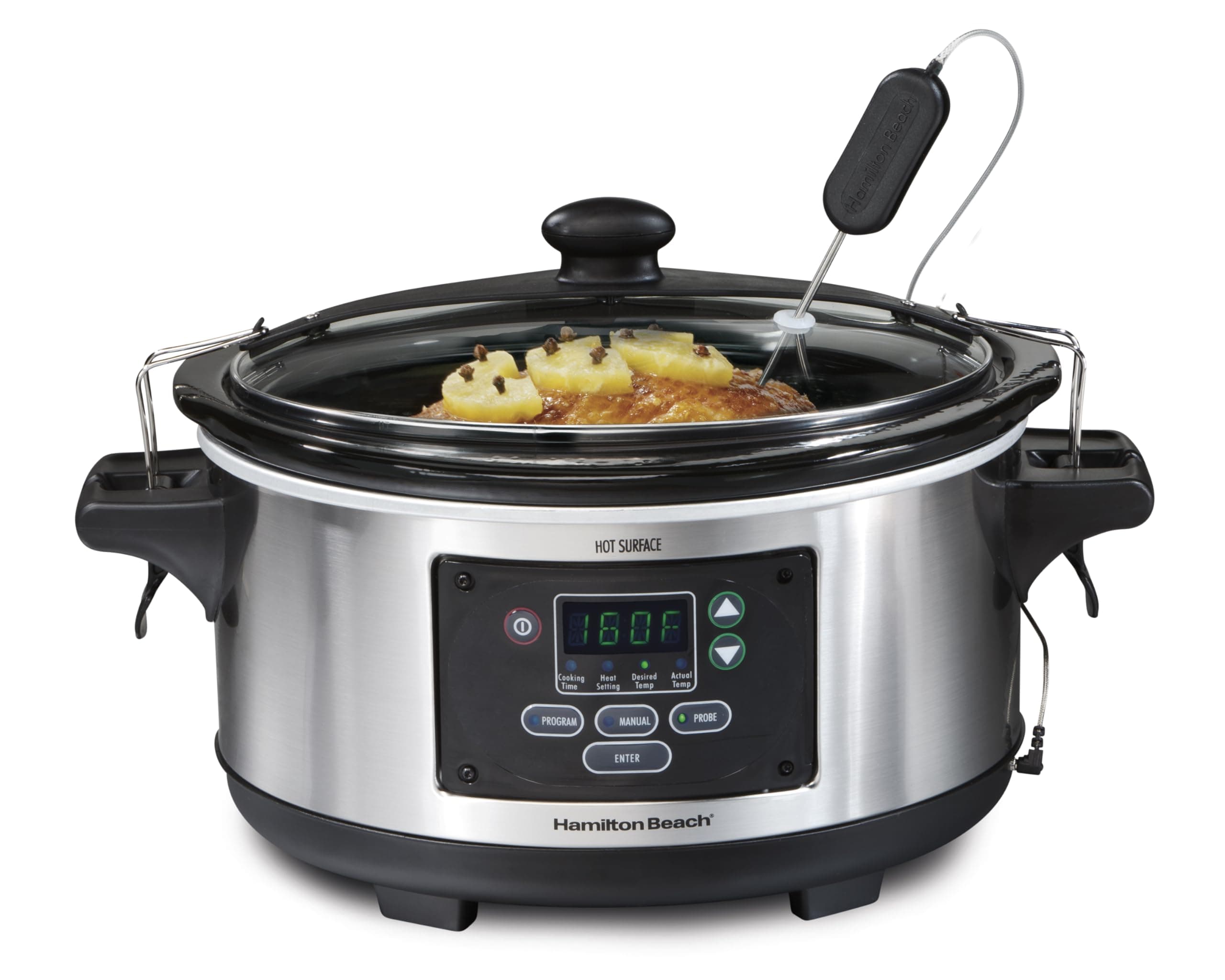 Hamilton Beach Portable 6 Quart Set & Forget Digital Programmable Slow Cooker with Lid Lock, Temperature Probe, Stainless Steel (33969A)