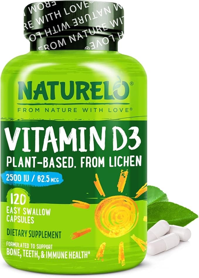 NATURELO Vitamin D – 2500 IU – Plant Based from Lichen – Natural D3 Su