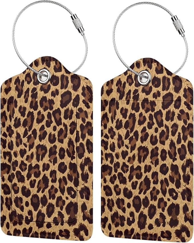Leopard 2 Pcs Luggage Tags, Privacy Cover Id Label with Stainless Stee