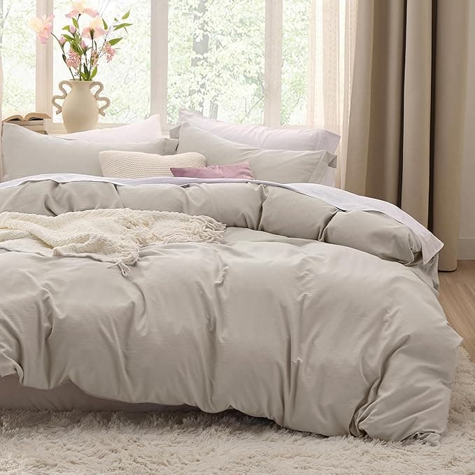 Bedsure Linen Duvet Cover Queen Size — 3 Piece Set