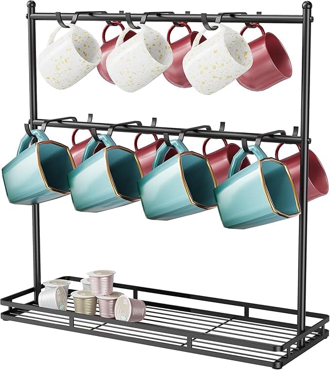 OROPY 14-Hook Coffee Mug Holder Tree Rack (2-Tier)