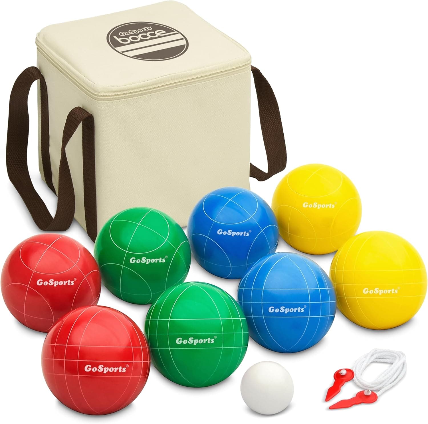 GoSports 90mm Backyard Bocce Set with 8 Balls, Pallino, Case and Measuring Rope