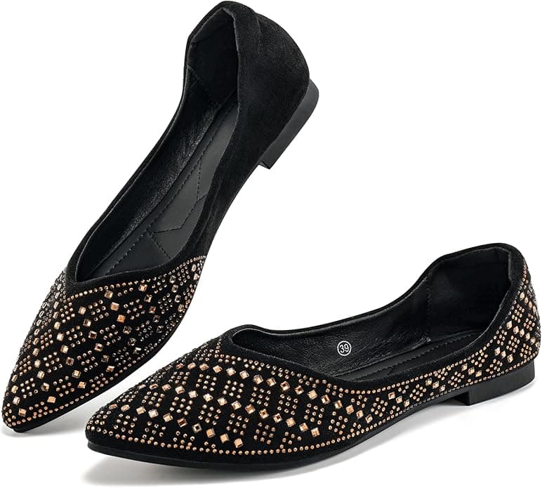 Aomigoct Women's Comfortable Pointed Toe Work Flats — Slip-On Dressy Flat Shoes