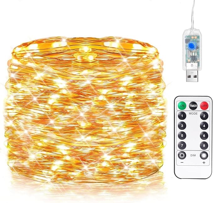 USB Fairy Lights 33ft 100 LED Twinkle String Lights with Remote & Timer