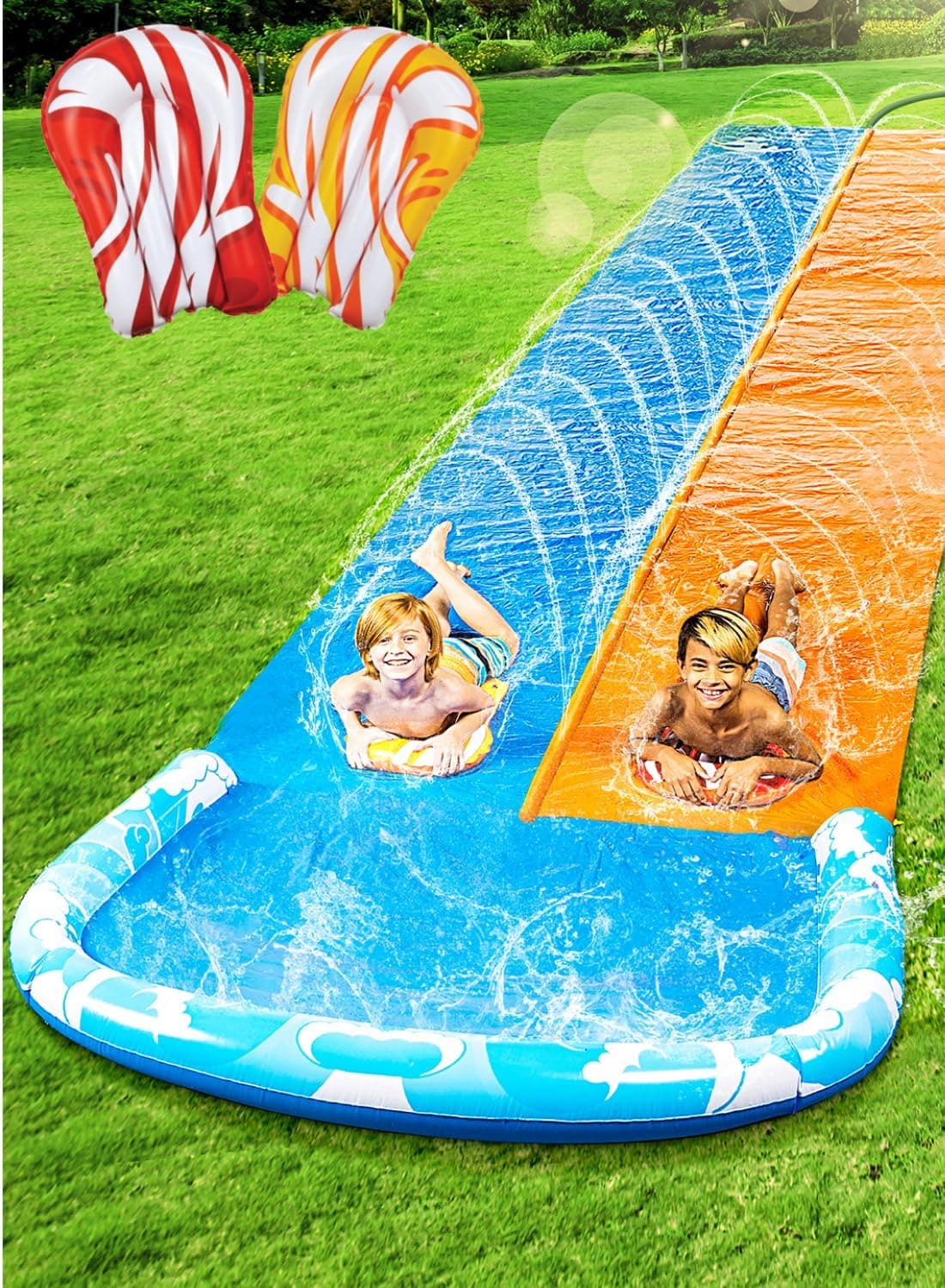 JOYIN 22.5ft Water Slide and 2 Bodyboards with Built-in Sprinkler