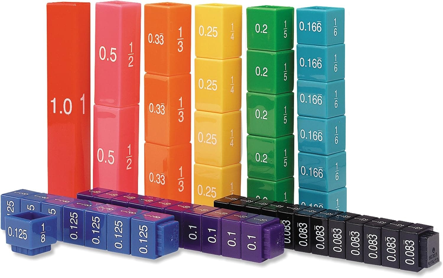 Learning Resources Fraction Tower Equivalency Cubes - 51 Pieces, Ages 6+ Math Toys, Classroom and Homeschool Accessories
