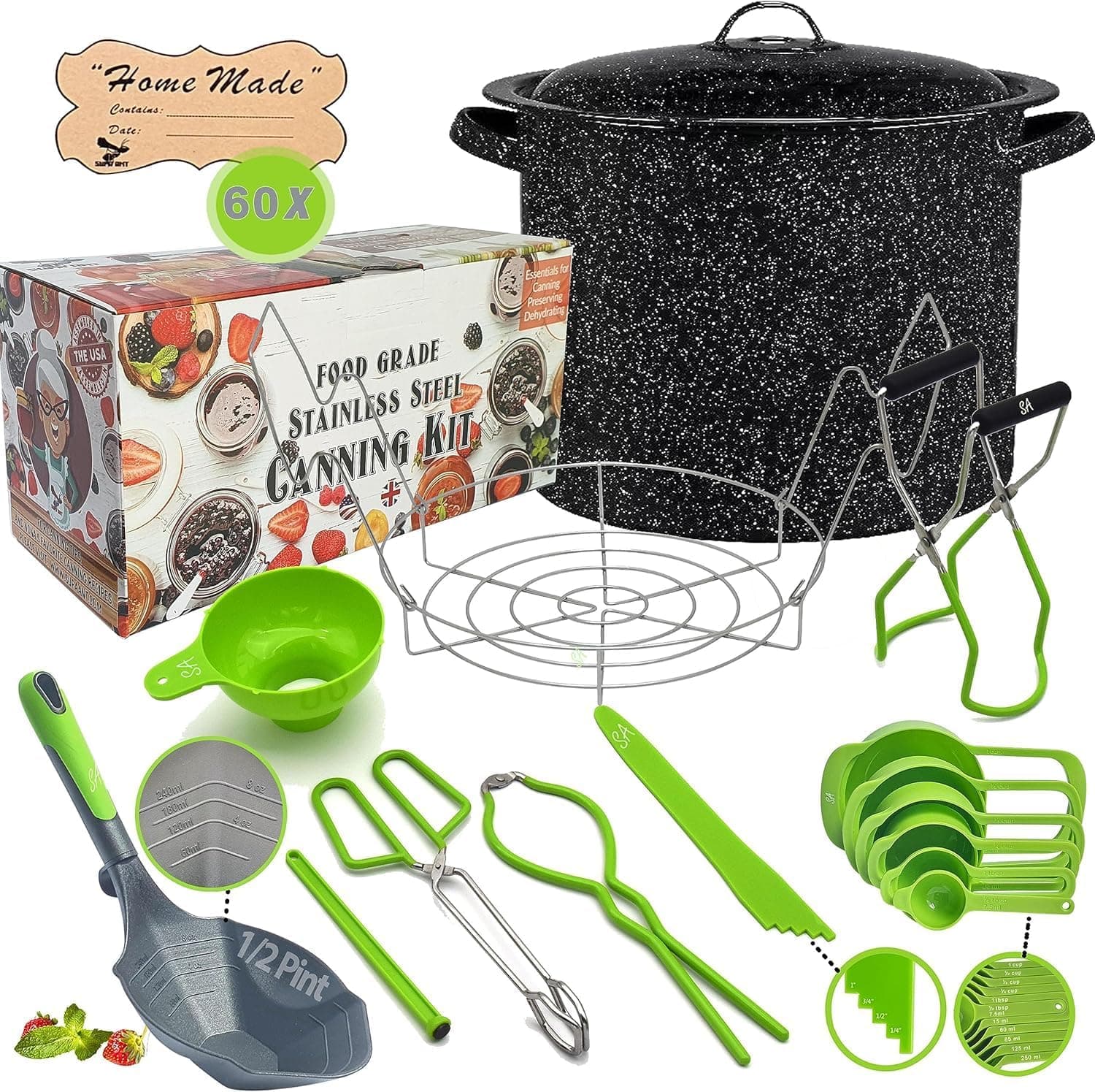 Granite Ware 8 Piece Enamelware Water Bath Canning Pot with Canning Kit and Rack - 21.5 Quart