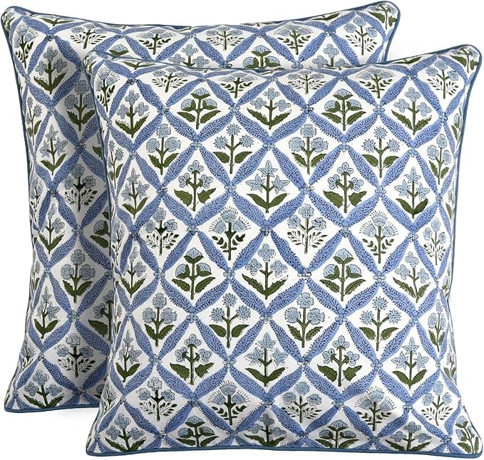 Ridhi Block Print Light Steel Blue Pillow Cover 18" x 18" (Pac