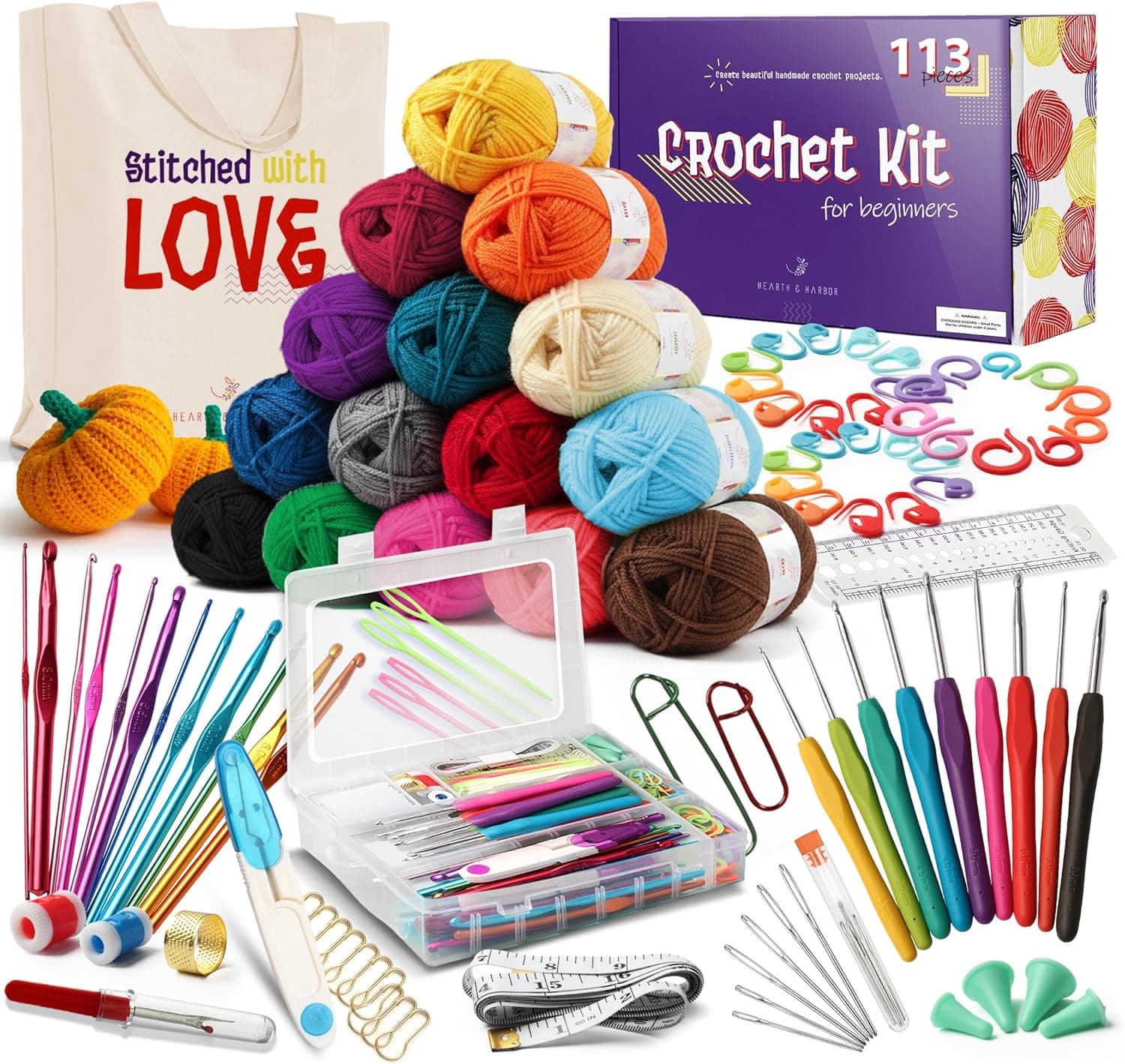 Hearth & Harbor 113 Piece Crochet Kit with 1500 Yards Yarn
