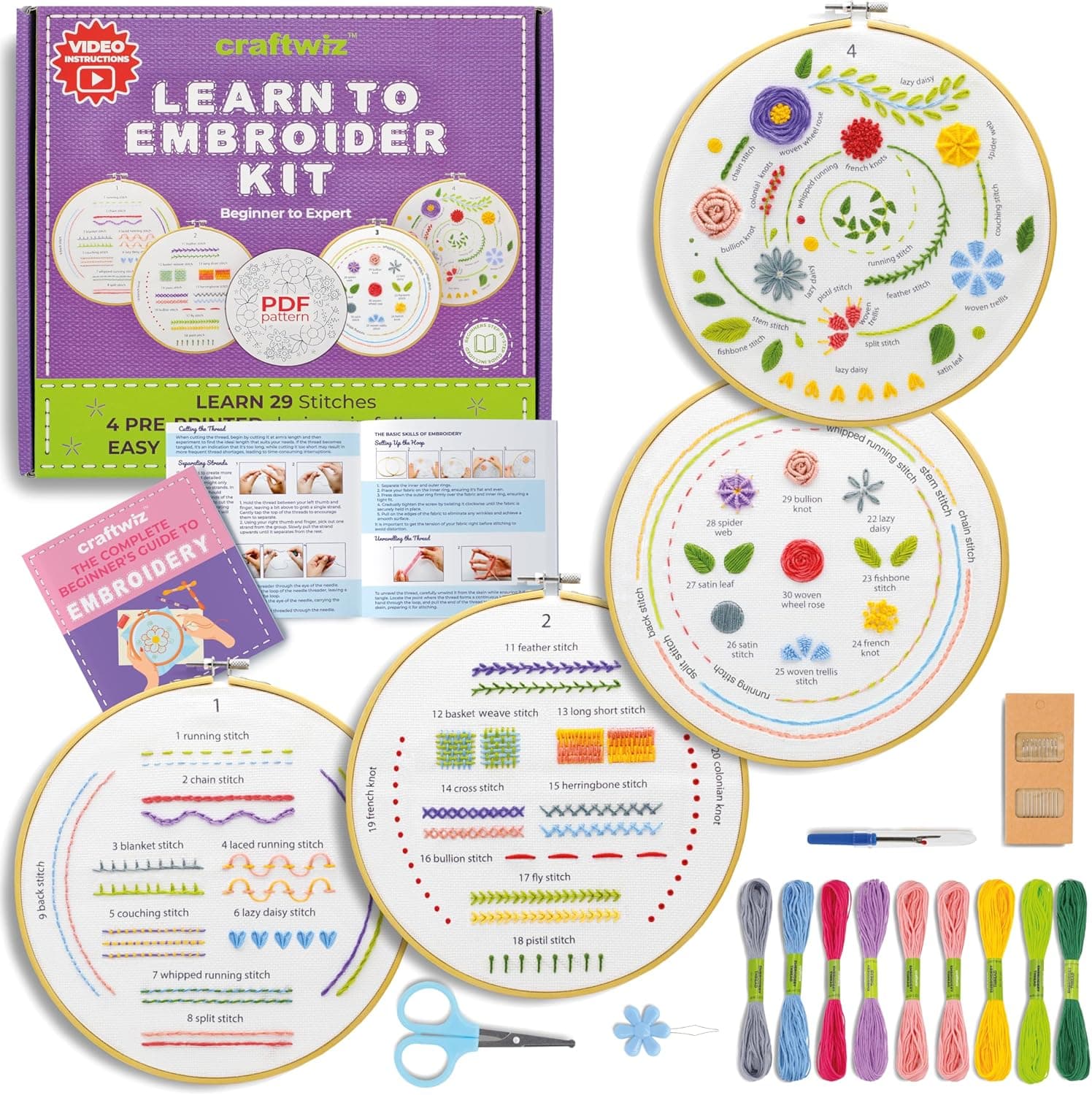 Craftwiz 4-Piece Starter Embroidery Kit for Beginners