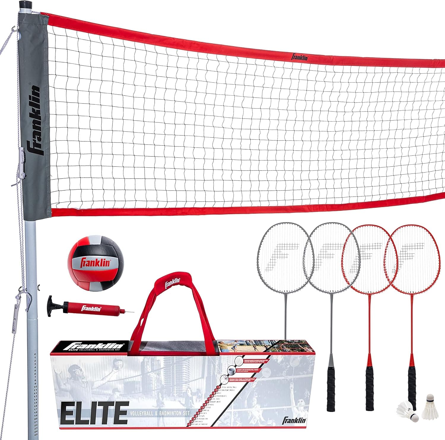 Franklin Sports Elite Badminton Volleyball Combo Net Set - Backyard Game Set