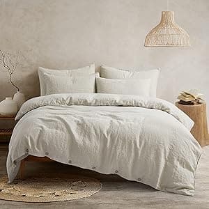 ATLINIA 100% Flax Linen Duvet Cover Set — Stone Washed French Linen
