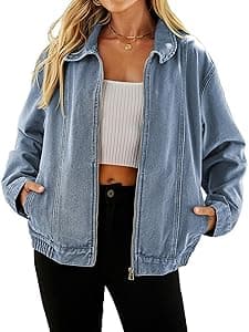 Glamaker Womens Denim Jacket Zip Up