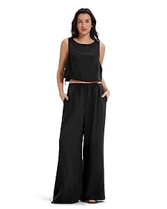 MOOSLOVER Linen Crop Top Wide Leg Pants Set